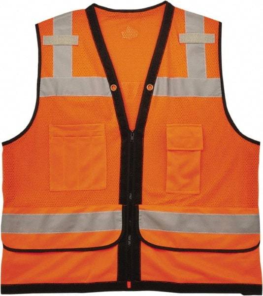Ergodyne - Size L/XL High Visibility Orange Mesh Surveyor's Vest - 44 to 52" Chest, ANSI 107-2015 Type R Class 2, Zipper Closure, 7 Pockets, Polyester - Industrial Tool & Supply