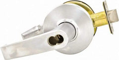 Stanley - Grade 1 Storeroom Lever Lockset for 1-3/4 to 2-1/4" Thick Doors - 2-3/4" Back Set, Small Format I/C Less Cylinder, Zinc Alloy with Brass Trim, Satin Chrome Finish - Industrial Tool & Supply