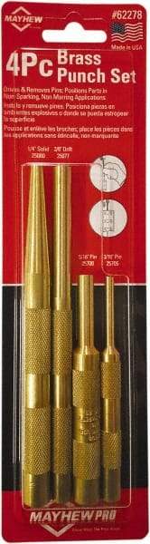 Mayhew - 4 Piece, 3/16 to 3/8", Assorted Brass Punch Kit - Round Shank, Brass, Comes in Carded - Industrial Tool & Supply