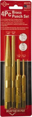 Mayhew - 4 Piece, 3/16 to 3/8", Assorted Brass Punch Kit - Round Shank, Brass, Comes in Carded - Industrial Tool & Supply
