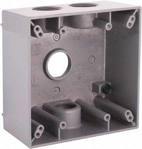 Hubbell-Raco - 2 Gang, (4) 3/4" Knockouts, Aluminum Square Device Box - 4-1/2" Overall Height x 2-1/4" Overall Depth, Weather Resistant - Industrial Tool & Supply