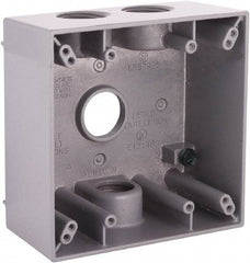 Hubbell-Raco - 2 Gang, (4) 3/4" Knockouts, Aluminum Square Device Box - 4-1/2" Overall Height x 2-1/4" Overall Depth, Weather Resistant - Industrial Tool & Supply