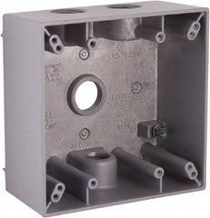 Hubbell-Raco - 2 Gang, (4) 1/2" Knockouts, Aluminum Square Device Box - 4-1/2" Overall Height x 2-1/4" Overall Depth, Weather Resistant - Industrial Tool & Supply