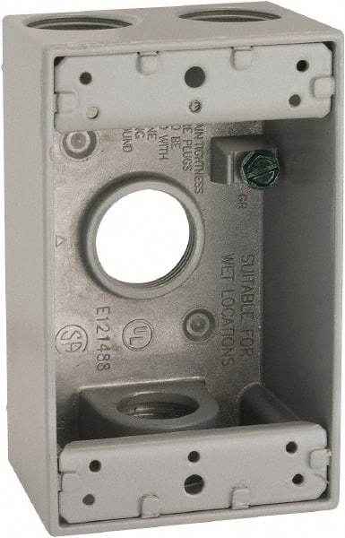 Hubbell-Raco - 1 Gang, (4) 3/4" Knockouts, Aluminum Rectangle Device Box - 4-1/2" Overall Height x 2" Overall Depth, Weather Resistant - Industrial Tool & Supply