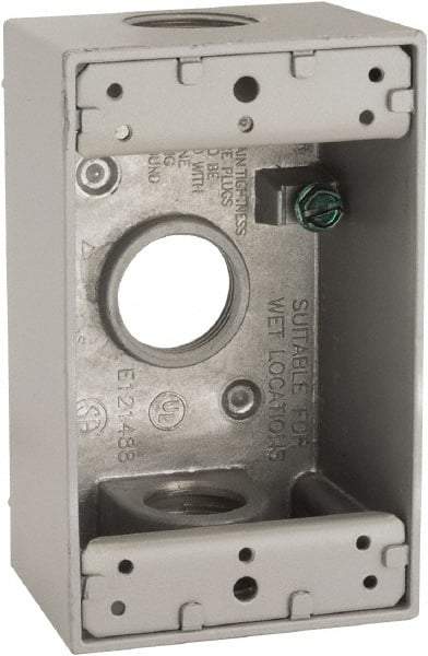 Hubbell-Raco - 1 Gang, (3) 3/4" Knockouts, Aluminum Rectangle Device Box - 4-1/2" Overall Height x 2" Overall Depth, Weather Resistant - Industrial Tool & Supply