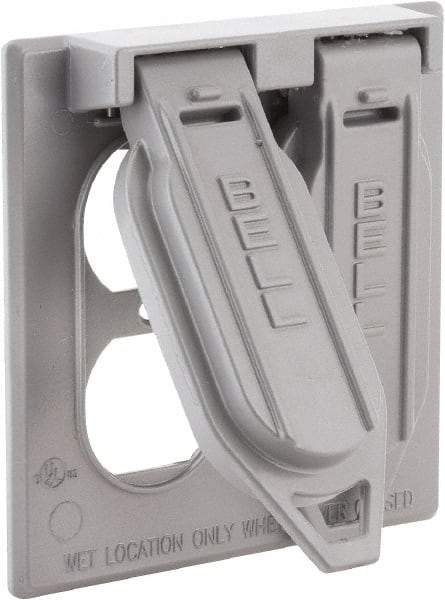 Hubbell-Raco - 2 Outlet, Powder Coat Finish, Rectangle Weather Resistant Box Cover - 1" Long x 4-17/32" Wide x 4-17/32" High, Wet Location, Aluminum, UL Listed - Industrial Tool & Supply
