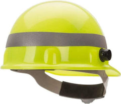 Fibre-Metal - ANSI Type I, Class E Rated, 8-Point, Ratchet Adjustment Hard Hat - One Size Fits Most, Yellow, Standard Brim - Industrial Tool & Supply