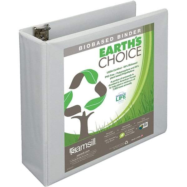 Samsill - 575 Sheet Capacity, 8-1/2 x 11", View Ring Binder - Polypropylene, White - Industrial Tool & Supply