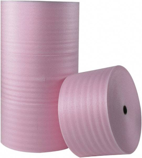 Made in USA - 250' Long x 12" Wide x 1/4" Thick, Polyethylene Foam - Pink - Industrial Tool & Supply