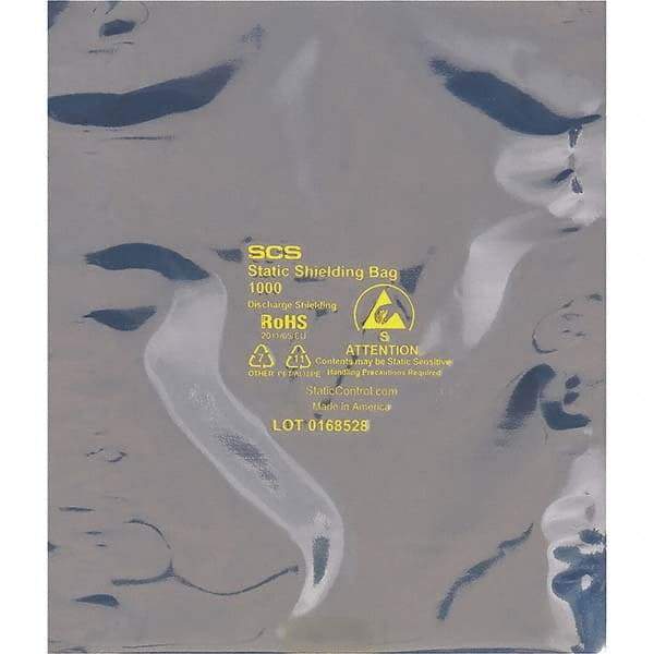 Made in USA - 8" Long x 5" Wide, 3.1 mil Thick, Open Top Static Shield Bag - Transparent, Metal-In, Standard Grade - Industrial Tool & Supply