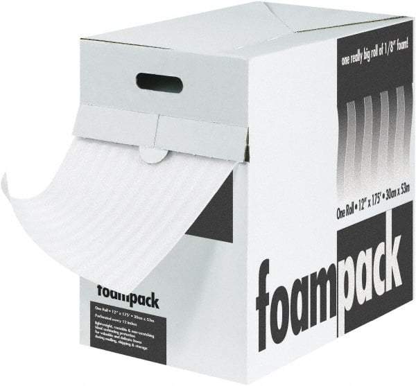 Made in USA - 85' Long x 12" Wide x 1/4" Thick, Polyethylene Foam - White - Industrial Tool & Supply