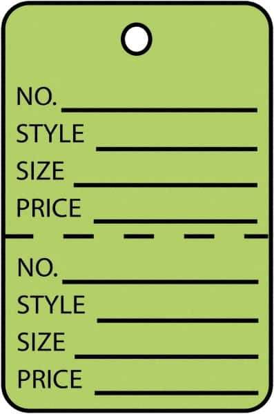 Made in USA - 1-3/4" High x 2-7/8" Long, General Information, English Safety & Facility Retail Tag - Green Cardstock - Industrial Tool & Supply