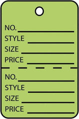 Made in USA - 1-3/4" High x 2-7/8" Long, General Information, English Safety & Facility Retail Tag - Green Cardstock - Industrial Tool & Supply