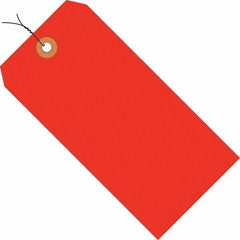 Made in USA - 3-1/4" High x 1-5/8" Long, Safety & Facility Blank Tag - Fluorescent Red Cardstock - Industrial Tool & Supply
