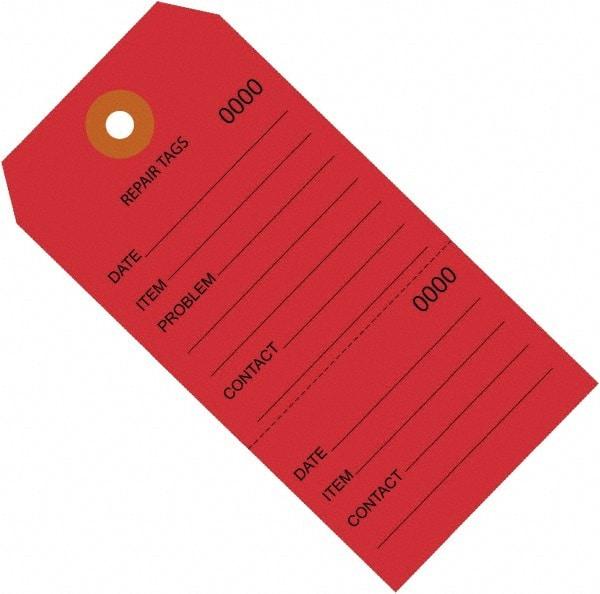 Made in USA - 6-1/4" High x 3-1/8" Long, Repair, English Safety & Facility Inspection Tag - Red Cardstock - Industrial Tool & Supply