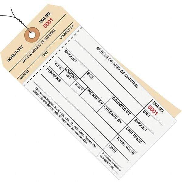 Made in USA - 6-1/4" High x 3-1/8" Long, Inventory, English Safety & Facility Numbered Tag - White & Manila Cardstock - Industrial Tool & Supply