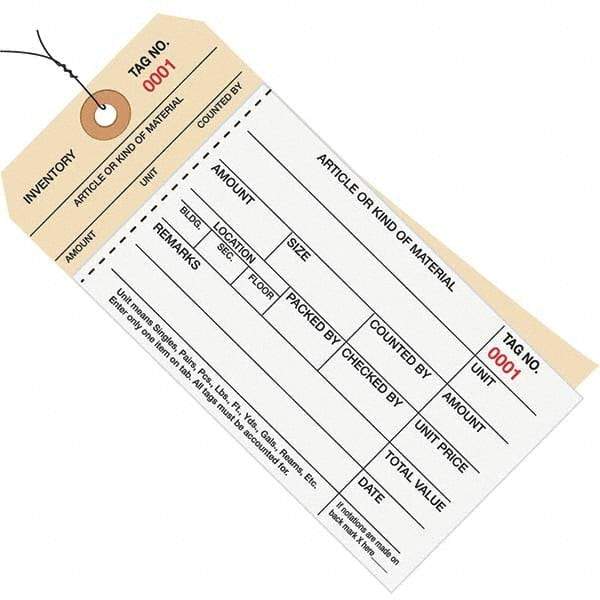 Made in USA - 6-1/4" High x 3-1/8" Long, Inventory, English Safety & Facility Numbered Tag - White & Manila Cardstock - Industrial Tool & Supply