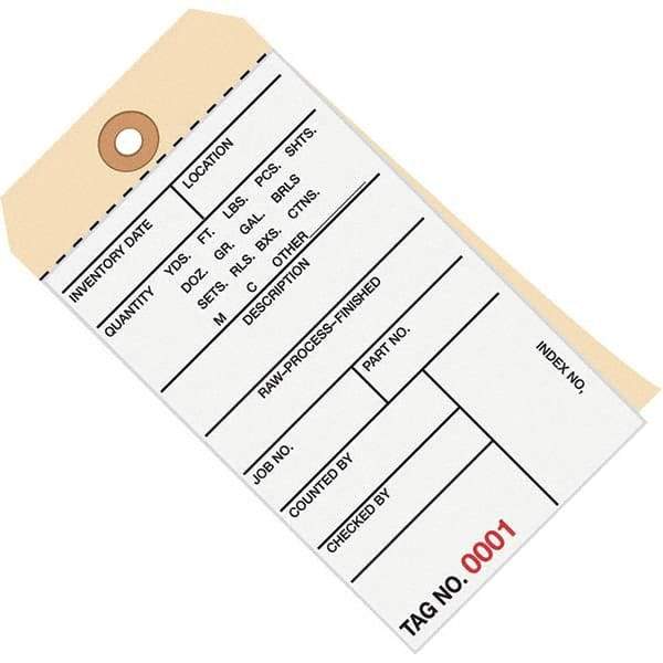 Made in USA - 6-1/4" High x 3-1/8" Long, Inventory, English Safety & Facility Numbered Tag - White & Manila Cardstock - Industrial Tool & Supply