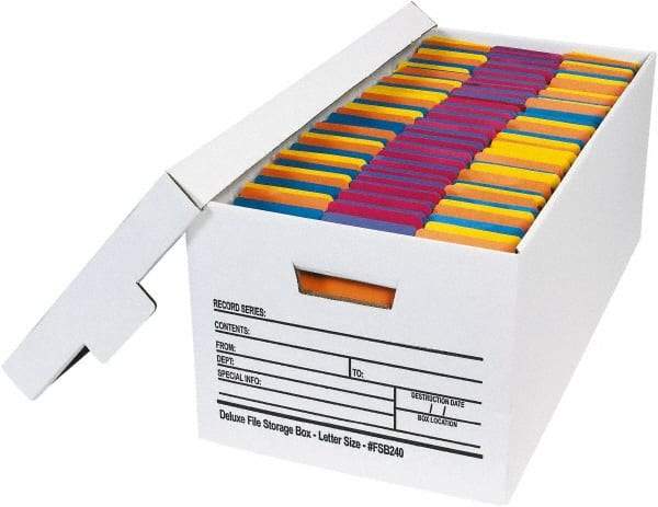 Made in USA - 1 Compartment, 12" Wide x 24" Deep, File Storage Boxes - Corrugated Cardboard, White - Industrial Tool & Supply
