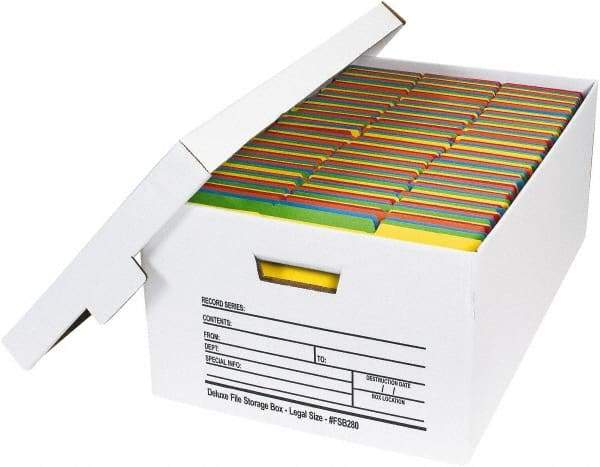 Made in USA - 1 Compartment, 15" Wide x 24" Deep, File Storage Boxes - Corrugated Cardboard, White - Industrial Tool & Supply
