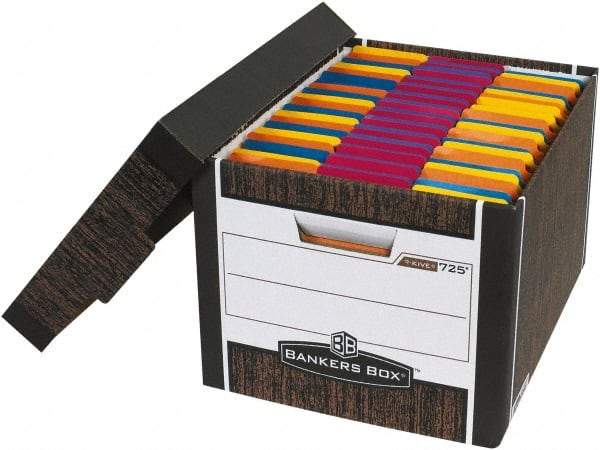 Made in USA - 1 Compartment, 12" Wide x 15" Deep, File Storage Boxes - Corrugated Cardboard, Wood Grain (Color) - Industrial Tool & Supply