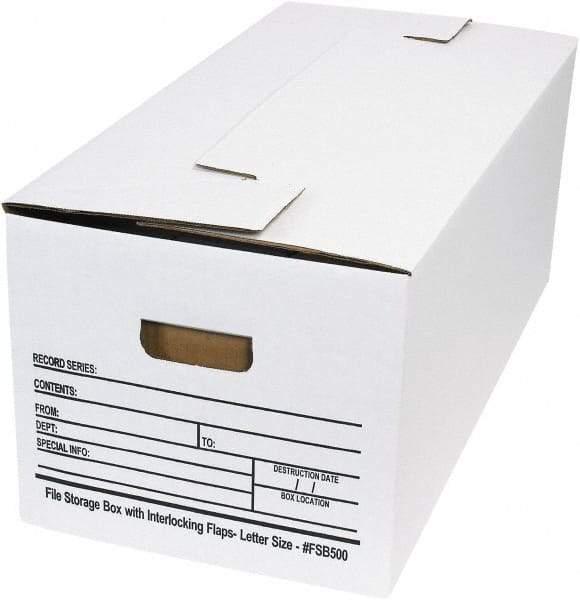 Made in USA - 1 Compartment, 12" Wide x 24" Deep, File Storage Boxes - Corrugated Cardboard, White - Industrial Tool & Supply