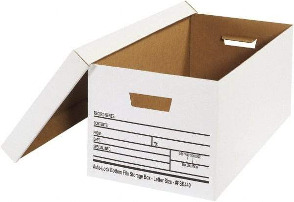 Made in USA - 1 Compartment, 12" Wide x 24" Deep, File Storage Boxes - Corrugated Cardboard, White - Industrial Tool & Supply
