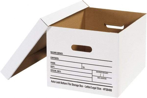Made in USA - 1 Compartment, 12" Wide x 15" Deep, File Storage Boxes - Corrugated Cardboard, White - Industrial Tool & Supply