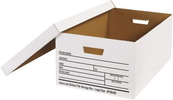 Made in USA - 1 Compartment, 15" Wide x 24" Deep, File Storage Boxes - Corrugated Cardboard, White - Industrial Tool & Supply