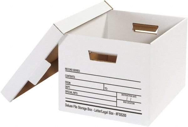 Made in USA - 1 Compartment, 12" Wide x 15" Deep, File Storage Boxes - Corrugated Cardboard, White - Industrial Tool & Supply