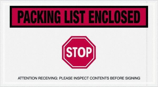 Value Collection - 1,000 Piece, 5-1/2" Long x 10" Wide, Packing List Envelope - Packing List Enclosed - Stop, Red - Industrial Tool & Supply