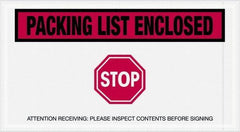 Value Collection - 1,000 Piece, 5-1/2" Long x 10" Wide, Packing List Envelope - Packing List Enclosed - Stop, Red - Industrial Tool & Supply