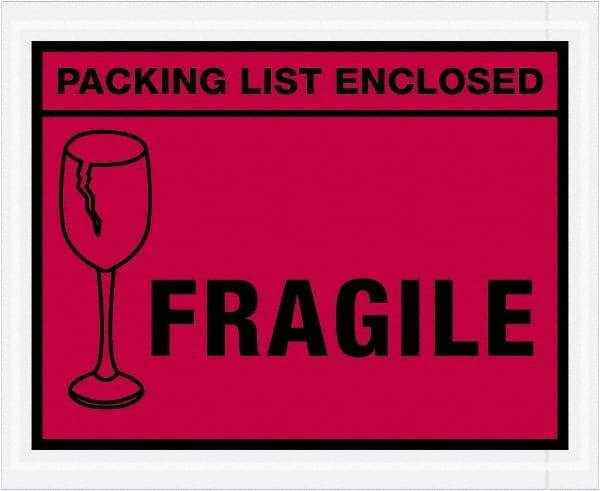Value Collection - 1,000 Piece, 4-1/2" Long x 5-1/2" Wide, Packing List Envelope - Packing List Enclosed - Fragile, Red - Industrial Tool & Supply