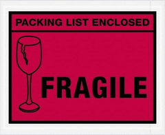 Value Collection - 1,000 Piece, 4-1/2" Long x 5-1/2" Wide, Packing List Envelope - Packing List Enclosed - Fragile, Red - Industrial Tool & Supply