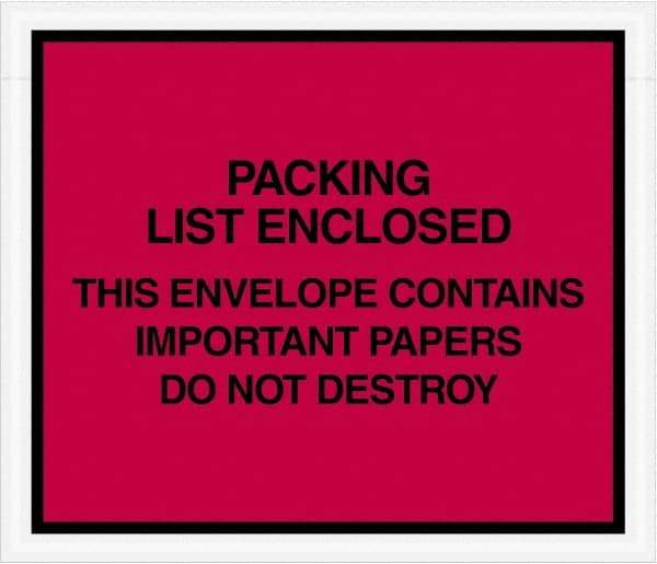 Value Collection - 1,000 Piece, 7" Long x 6" Wide, Packing List Envelope - Important Papers Enclosed, Red - Industrial Tool & Supply