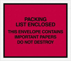 Value Collection - 1,000 Piece, 7" Long x 6" Wide, Packing List Envelope - Important Papers Enclosed, Red - Industrial Tool & Supply
