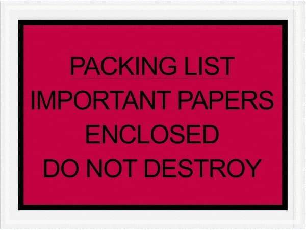 Value Collection - 1,000 Piece, 4-1/2" Long x 6" Wide, Packing List Envelope - Important Papers Enclosed, Red - Industrial Tool & Supply