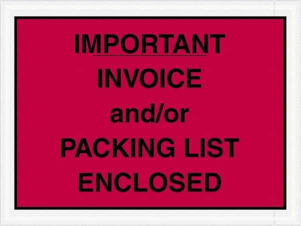 Value Collection - 1,000 Piece, 4-1/2" Long x 6" Wide, Packing List Envelope - Important Invoice and/or Packing List Enclosed, Red - Industrial Tool & Supply