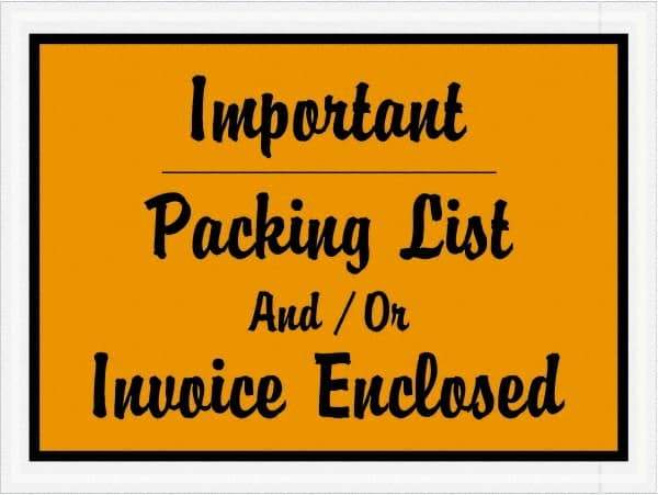 Value Collection - 1,000 Piece, 4-1/2" Long x 6" Wide, Packing List Envelope - Important Packing List And/Or Invoice Enclosed, Orange - Industrial Tool & Supply