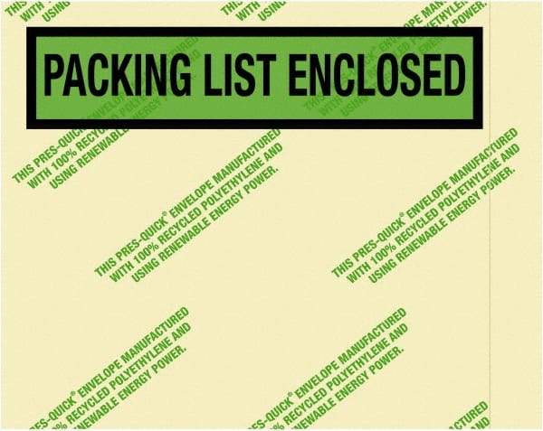 Value Collection - 1,000 Piece, 7" Long x 5-1/2" Wide, Packing List Envelope - Packing List Enclosed, Green - Industrial Tool & Supply