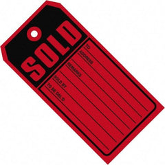 Made in USA - 4-3/4" High x 2-3/8" Long, Sold, English Safety & Facility Retail Tag - Red & Black Cardstock - Industrial Tool & Supply