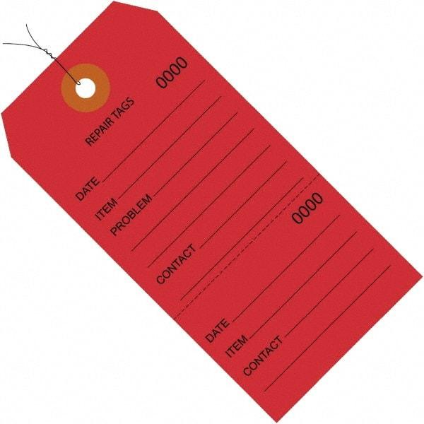 Made in USA - 6-1/4" High x 3-1/8" Long, Repair, English Safety & Facility Inspection Tag - Red Cardstock - Industrial Tool & Supply