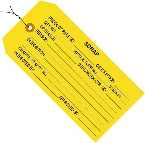 Made in USA - 4-3/4" High x 2-3/8" Long, Scrap, English Safety & Facility Inspection Tag - Yellow Cardstock - Industrial Tool & Supply