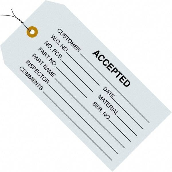 Made in USA - 4-3/4" High x 2-3/8" Long, ACCEPTED, English Safety & Facility Inspection Tag - Blue Cardstock - Industrial Tool & Supply