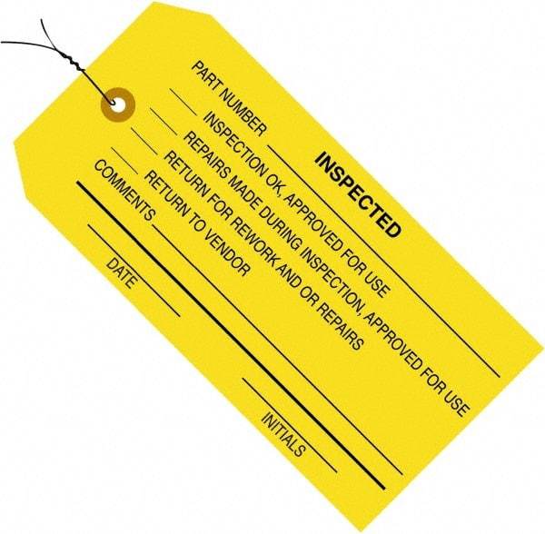 Made in USA - 4-3/4" High x 2-3/8" Long, ACCEPTED, English Safety & Facility Inspection Tag - Yellow Cardstock - Industrial Tool & Supply