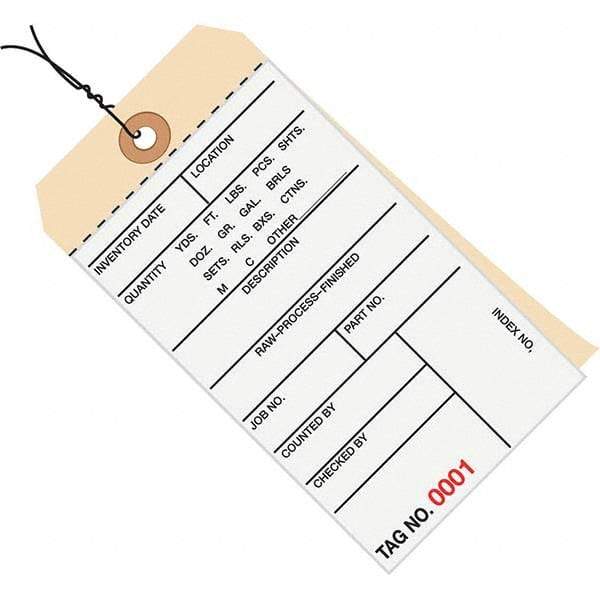 Made in USA - 6-1/4" High x 3-1/8" Long, Inventory, English Safety & Facility Numbered Tag - White & Manila Cardstock - Industrial Tool & Supply