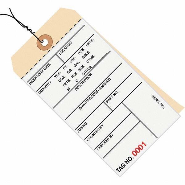 Made in USA - 6-1/4" High x 3-1/8" Long, Inventory, English Safety & Facility Numbered Tag - White & Manila Cardstock - Industrial Tool & Supply