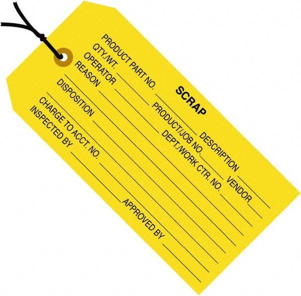 Made in USA - 4-3/4" High x 2-3/8" Long, Safety & Facility Blank Tag - Yellow Cardstock - Industrial Tool & Supply