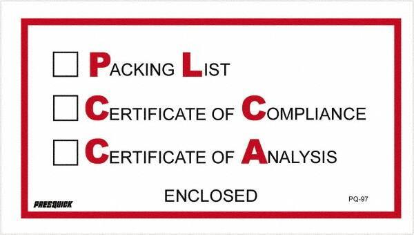 Value Collection - 1,000 Piece, 5-1/2" Long x 10" Wide, Packing List Envelope - Packing List/Certificate of Compliance/Certificate of Analysis Enclosed, Red/Black - Industrial Tool & Supply