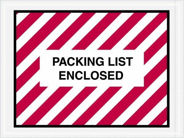 Value Collection - 1,000 Piece, 4-1/2" Long x 6" Wide, Packing List Envelope - Packing List Enclosed, Red/White - Industrial Tool & Supply